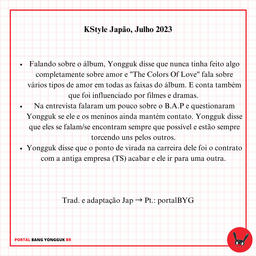 portalBYG's tweet photo. [TRAD] Tradução de tópicos da entrevista de Yongguk para a KStyle. 

* A tradução foi feita bem a grosso modo, pelo site papago. Qualquer erro, podem nos chamar na DM. 

#방용국 #BANGYONGGUK #BANGYONGGUK_GREEN #방용국_GREEN #THE_COLORS_OF_LOVE https://t.co/AxhoJhng6l