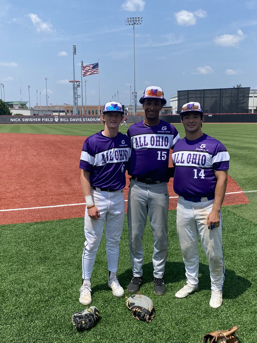 AWHS_Baseball's tweet photo. @NLL_Sports is well represented at the @OHSBCAwebmaster Augusta Series All-Ohio game. 
L-R: Brock Hastings (BG); Alex Dupree (Northview); Marco Morrison (AW). 
@BgFnl @BaseballNv #NLLPride https://t.co/rq2T1PYCdT