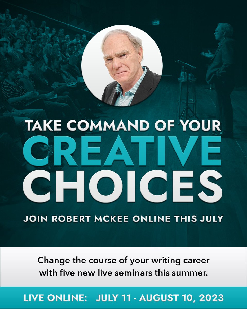 Creativity is choice-making. This summer, McKee offers five new webinar series on fundamental questions faced by writers for the page, stage, and screen. Let Robert guide you through the various forms your story may take with each creative choice you make: t.mckeestory.com/2023-summer-pr…
