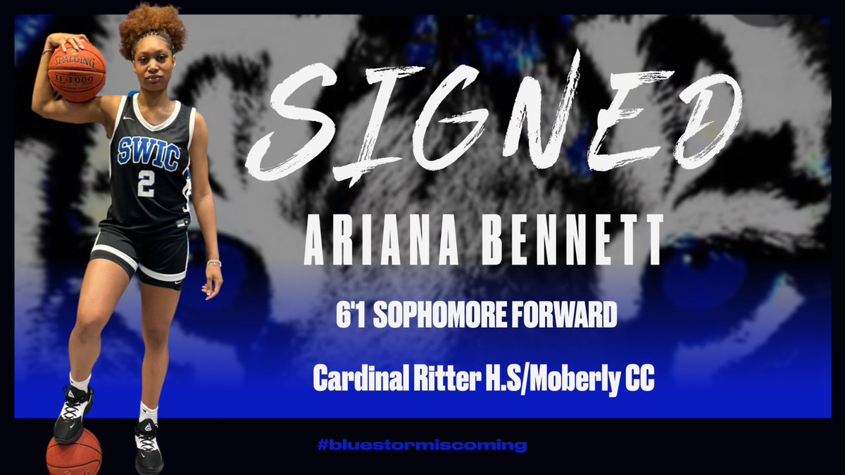 @SWICWBB would like to welcome Ariana Bennett to the Blue Storm family!! Ari comes to Belleville via Cardinal Ritter H.S. & Moberly CC. She will bring with her a ton of athleticism, experience, competitiveness, and a vastly improving skill set! 💙🖤🤍🏀💯🔥#stormneverstops