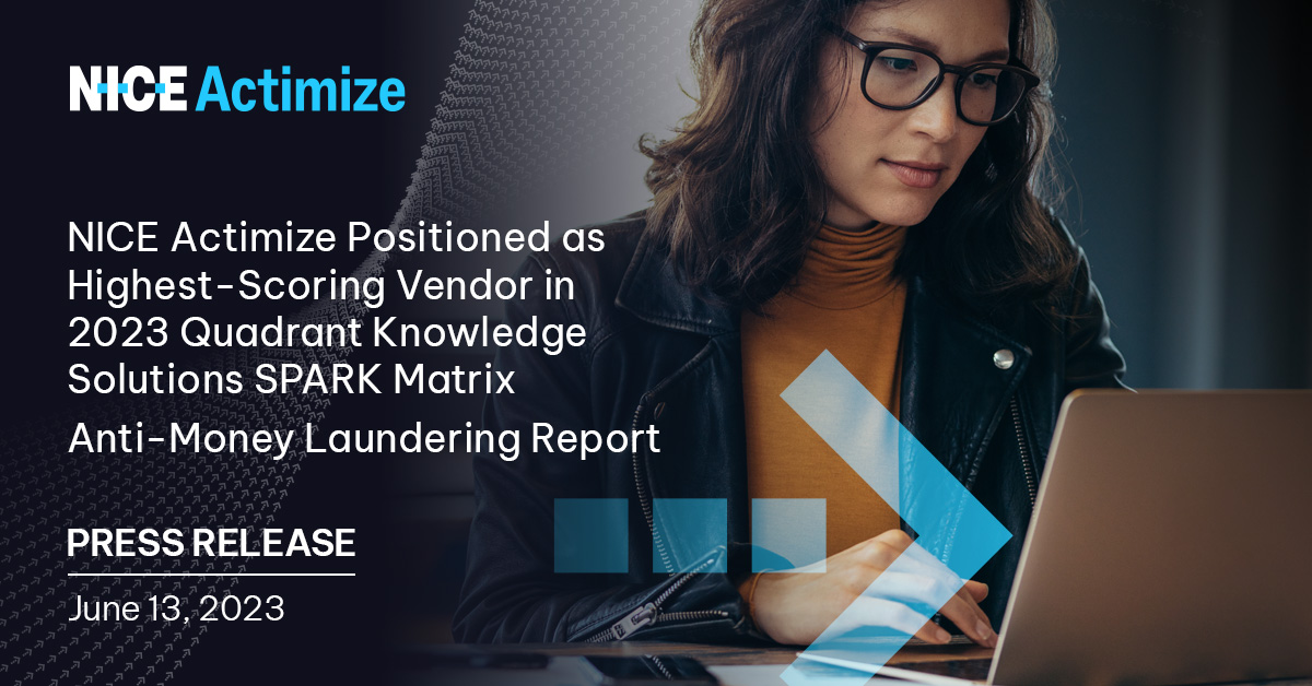JohnMoNICE's tweet photo. We're proud to share that @NICE_Actimize is positioned as the highest-scoring vendor in 2023 Quadrant Knowledge Solutions SPARK Matrix Anti-Money Laundering Report.
Read more >> https://t.co/7bYX7XTS9a
#FinTech #Fraud #Actimize https://t.co/d5vl9eZYWW