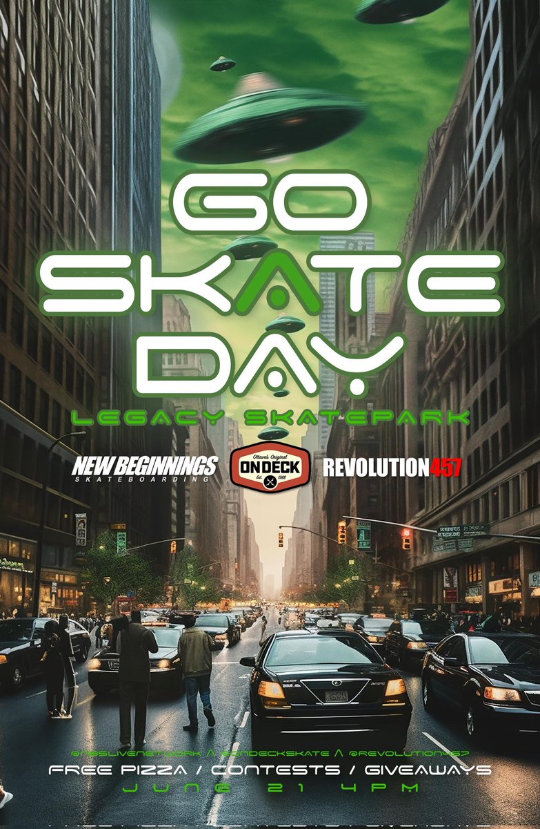 Happy Go Skate Day!! Great2 B back!! 🙌🙌 @REVOLUTION457 @nbslivenetwork @ondeckskate onsite @ Legacy Skatepark!!🙌🙌 Contests giveaways & More!!🍕 4÷7PM!! #GoSkateboardingDay #GoSkateday #SKATEBOARD #SkateboardingOttawa #457Movement #LiveTheDifference #BeTheChange