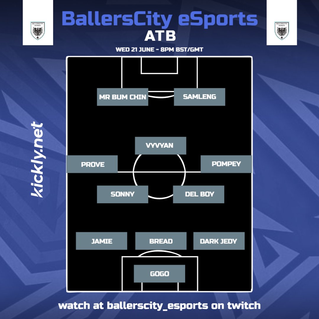Get ready for electrifying football fixtures! Join BallersCity Esport in ATB on 21/06/23 for an epic showdown. Stream with Prove_it96 on twitch from 8PM UK. Show your support, follow us on social media, and use #BallersCityEsport to join the excitement! #GoBallersCity #GameOn