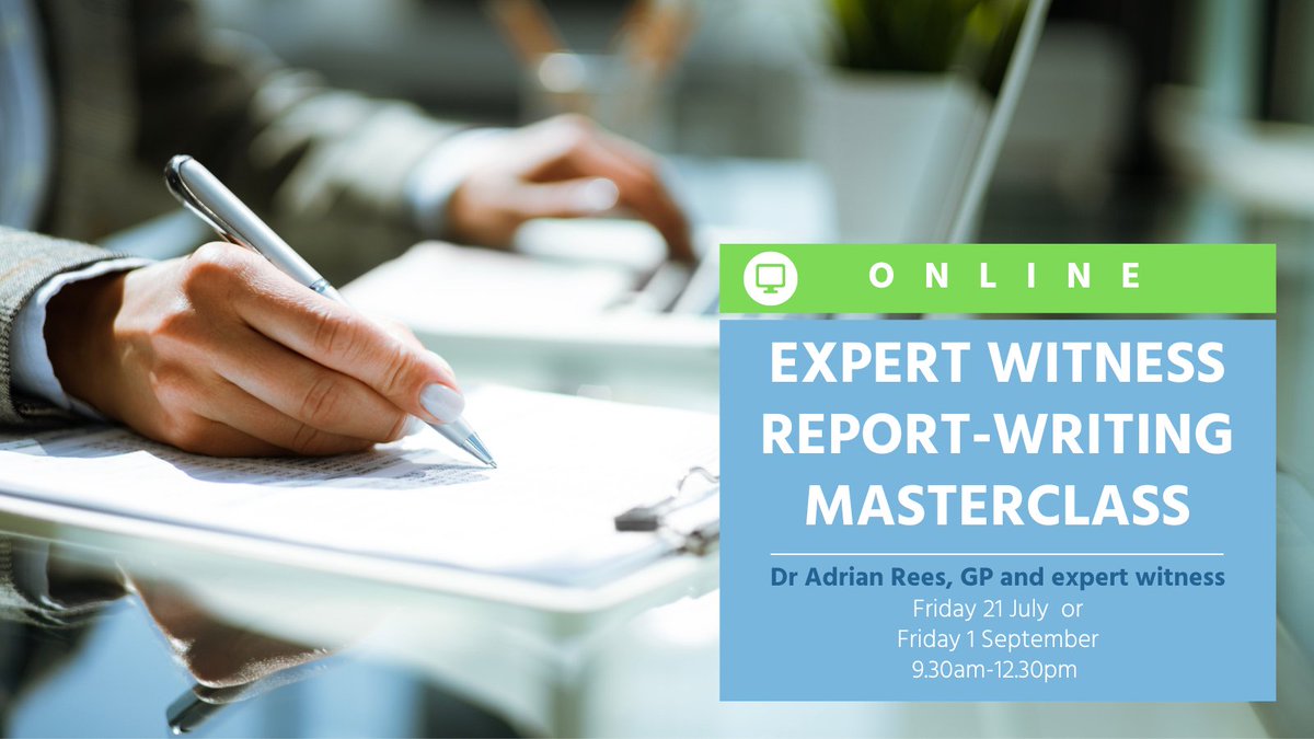 📣📝Learn how to write clear, compelling, and court-compliant expert witness reports with our brand-new masterclass. 
Our masterclass has been designed by medics for medics. It will be hosted by Dr Adrian Rees. Learn more 👉bit.ly/3CHcQMy

#ExpertWitness #MedTwitter