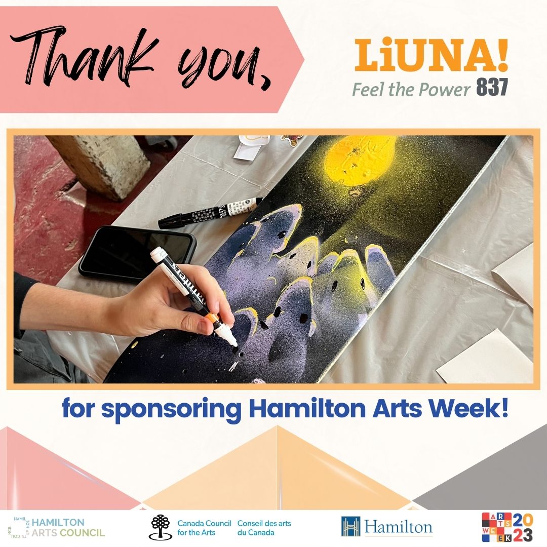 HamArtsCouncil's tweet photo. Thank you so much to our Supporting Sponsors of #HamiltonArtsWeek!

LiUNA played a vital role in helping us create this year's Arts Week programming! Please join us in thanking:

🔵 @Local837 🔵

📸Photo by Julie Fazooli
Event: Graffiti and Skateboard Workshop by @juliefazooli https://t.co/jq2ZjfvBAE