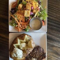 Steak Night, Strip Steak, one side and salad for $12, Dine In Only After 4pm