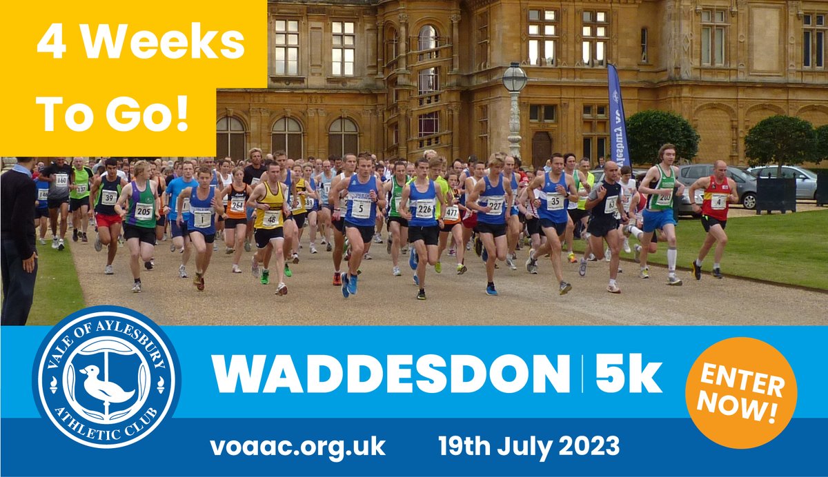 Waddesdon 5k

Only 4 weeks to go until the Vale of Aylesbury Athletic Club’s popular Summer evening 5k race!

The race starts at 7:30pm on Wednesday 19th July.

Click on the link in bio for more information.

<a href="/ChilternHarrier/">Chiltern Harriers AC</a> <a href="/MaidenheadAC/">Maidenhead AC</a> @LeightonFunRun <a href="/Alchesterunclub/">Alchester RC</a>