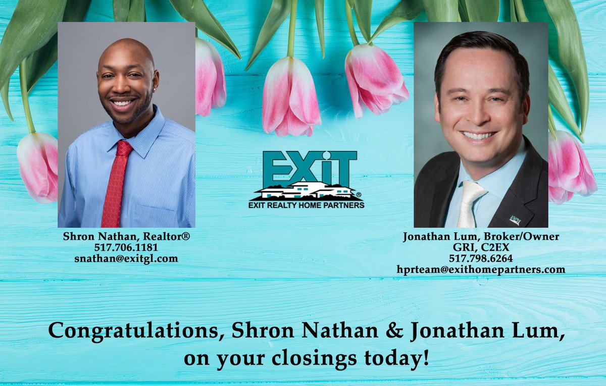 Congratulations, Shron Nathan & Jonathan Lum, on your closings today!

#EXITRealty #LOVEXIT #RealEstateHumanized #RealEstate #Realtor #AllInForEXIT #ClosingTime