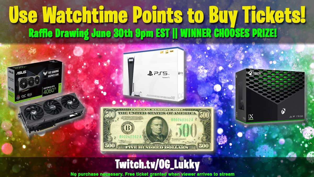 🔥$500 / PS5 / X BOX / 4060 GIVEAWAY!! 🔥 Drawing on June 30th! Winner chooses prize! 🚨5000 V-BUCK GIVEAWAY! (5 x 1000) Like, Comment, RT - drawing on Friday 6/23 @ end of stream🚨