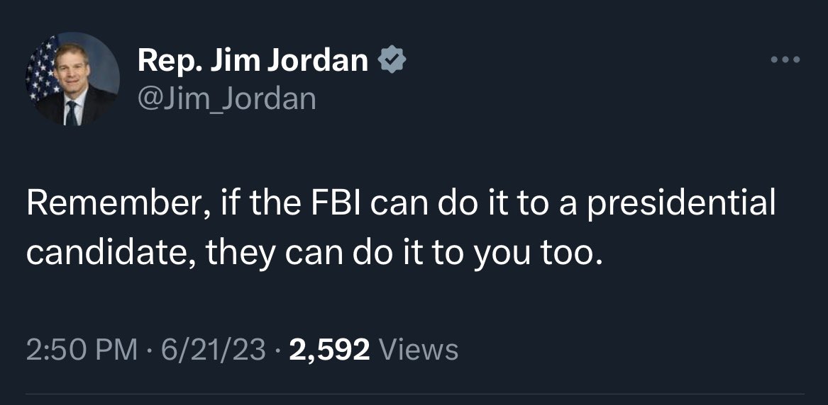 Remember, if you illegally remove top secret classified documents, store them in your bathroom and lie to the authorities about it, they can do it to you, and you'll you'd get indicted