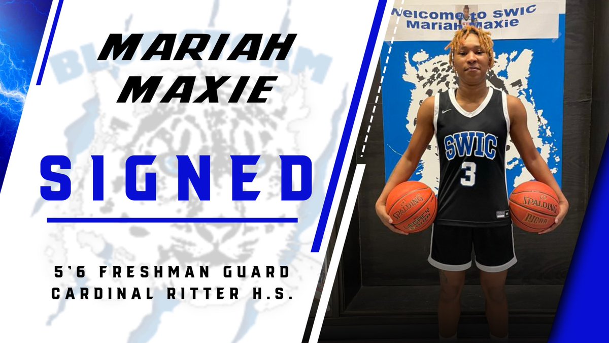 @SWICWBB would like to welcome Mariah Maxie to the Blue Storm family!! Maxie hails from St. Louis, Mo. and attended Cardinal Ritter Prep H.S. She is an explosive guard that loves to defend and can score it from all three levels!! 🖤💙🤍🏀💯🔥 #stormneverstops