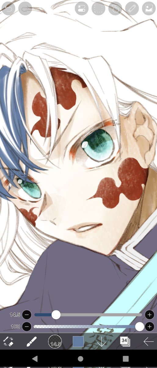 1boy male focus demon slayer uniform solo facial mark looking at viewer white hair  illustration images