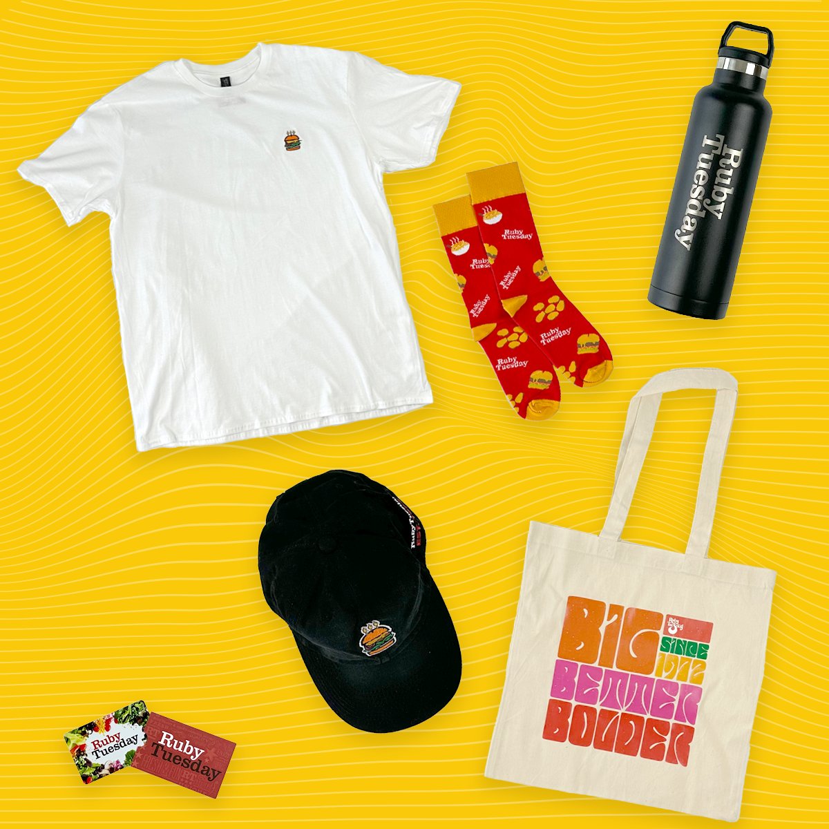 rubytuesday's tweet image. Celebrate the first day of summer with FREE merch!  See how you can win a Ruby Tuesday Swag Box by following the simple steps below. 👇 Comment your favorite Ruby Tuesday drink, like this post and Retweet!