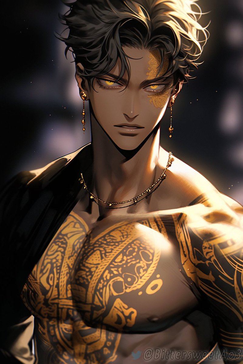 AI Art: anime man black hair golden eyes by @Tilber Bruno