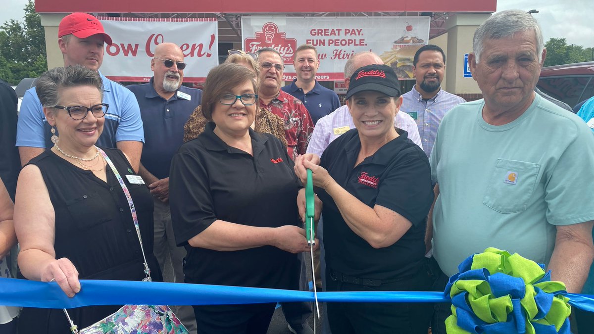 We came, we cut a ribbon, we ate, we had a blast at Freddy's Ribbon Cutting this morning! #CatoosaConnects #EatLocal #RibbonCutting #LetsGoFortO