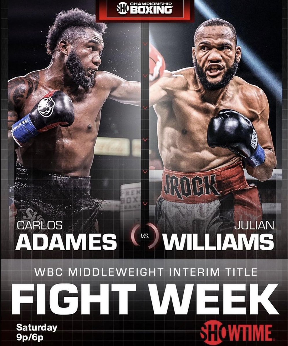 This Saturday on Showtime WBC Interim Middleweight Champion Carlos Adames vs Former World Champion Julian “J-Rock” Williams #adameswilliams #showtimeboxing #pbcboxing #fighthooknews  #boxingmedia #boxingfans #boxingworld #boxingfanatik #boxingnews  #boxinglifestyle #boxinglife