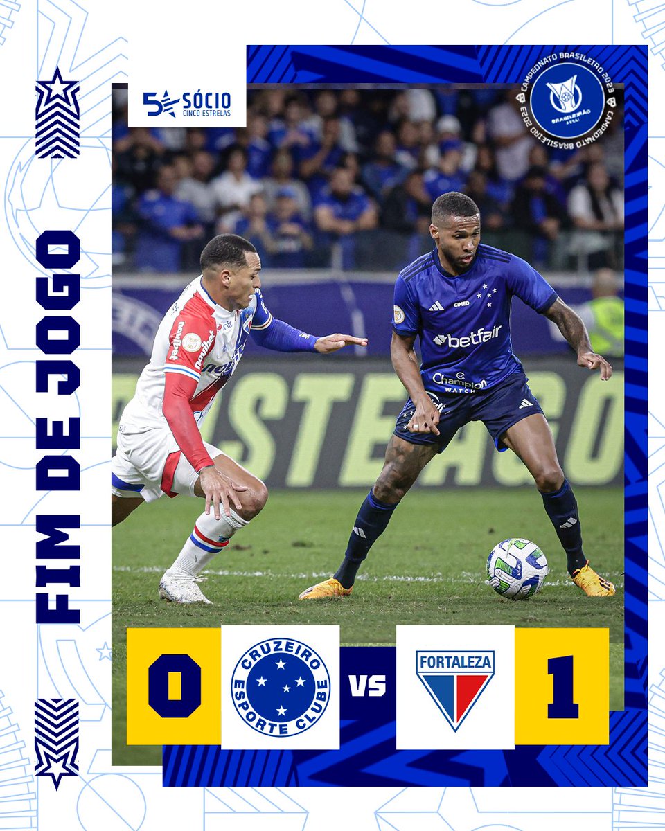 Cruzeiro's tweet photo. 🕘 51’ | 2T | Fim de jogo em Belo Horizonte.

🔷 #CRUxFOR | 0-1 |  🔷 #FechadoComOCruzeiro https://t.co/McdXhfv7I5