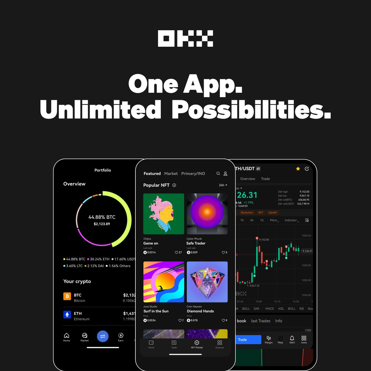 OKX is your one-stop solution for crypto: 1️⃣ New to crypto? Use OKX Lite  to get started. 2️⃣ Into NFTs, DEX, dapps? Opt for self-custody with OKX  Wallet. 3️⃣ Crypto trader? Use