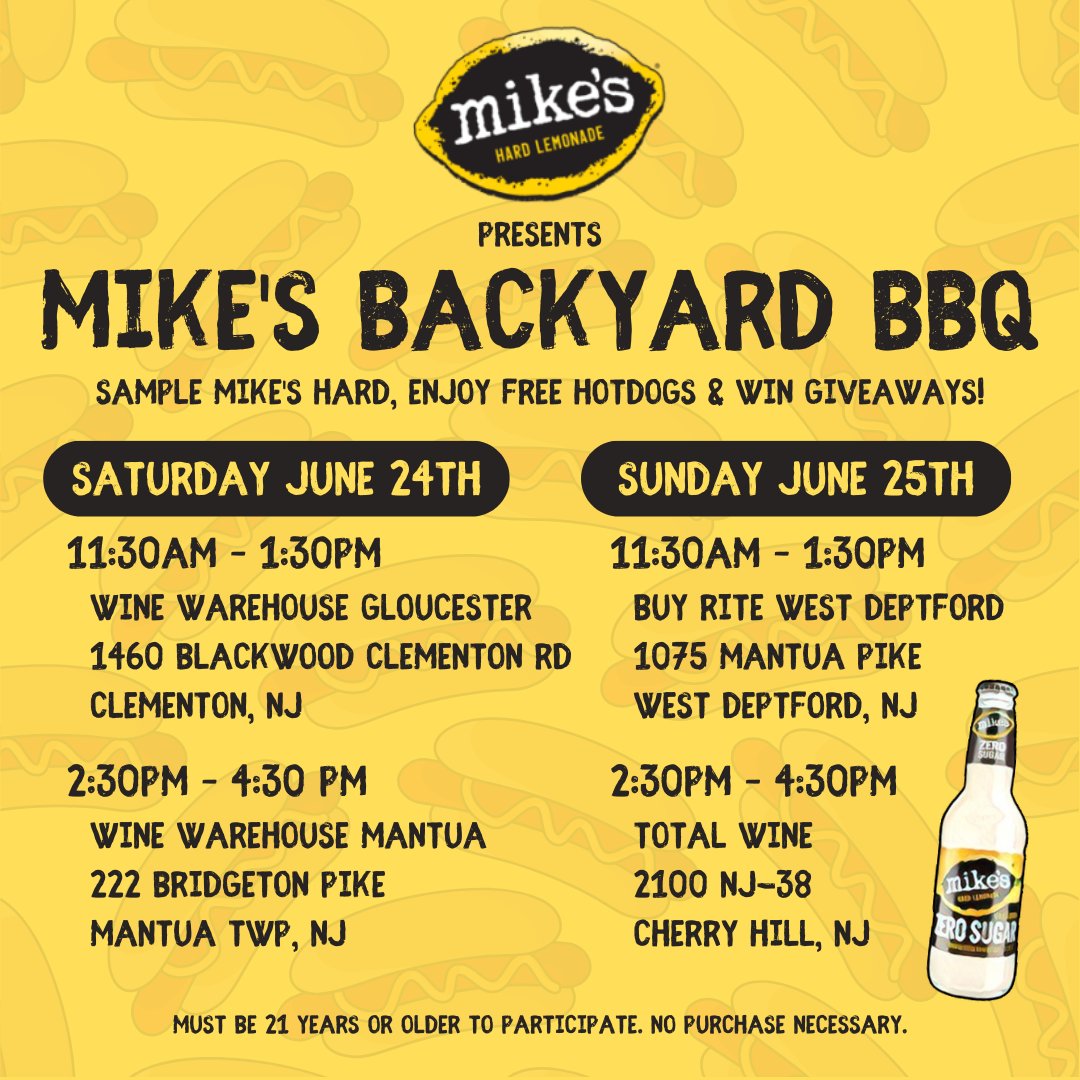 🌭 Get your #glizzy on! 🍋 Come enjoy the delicious flavor of Mike's Hard Lemonade, win giveaways &amp; enjoy free hotdogs! Shopping at the liquor has never been this fun! We'll see you at one of the following events this weekend! 😍