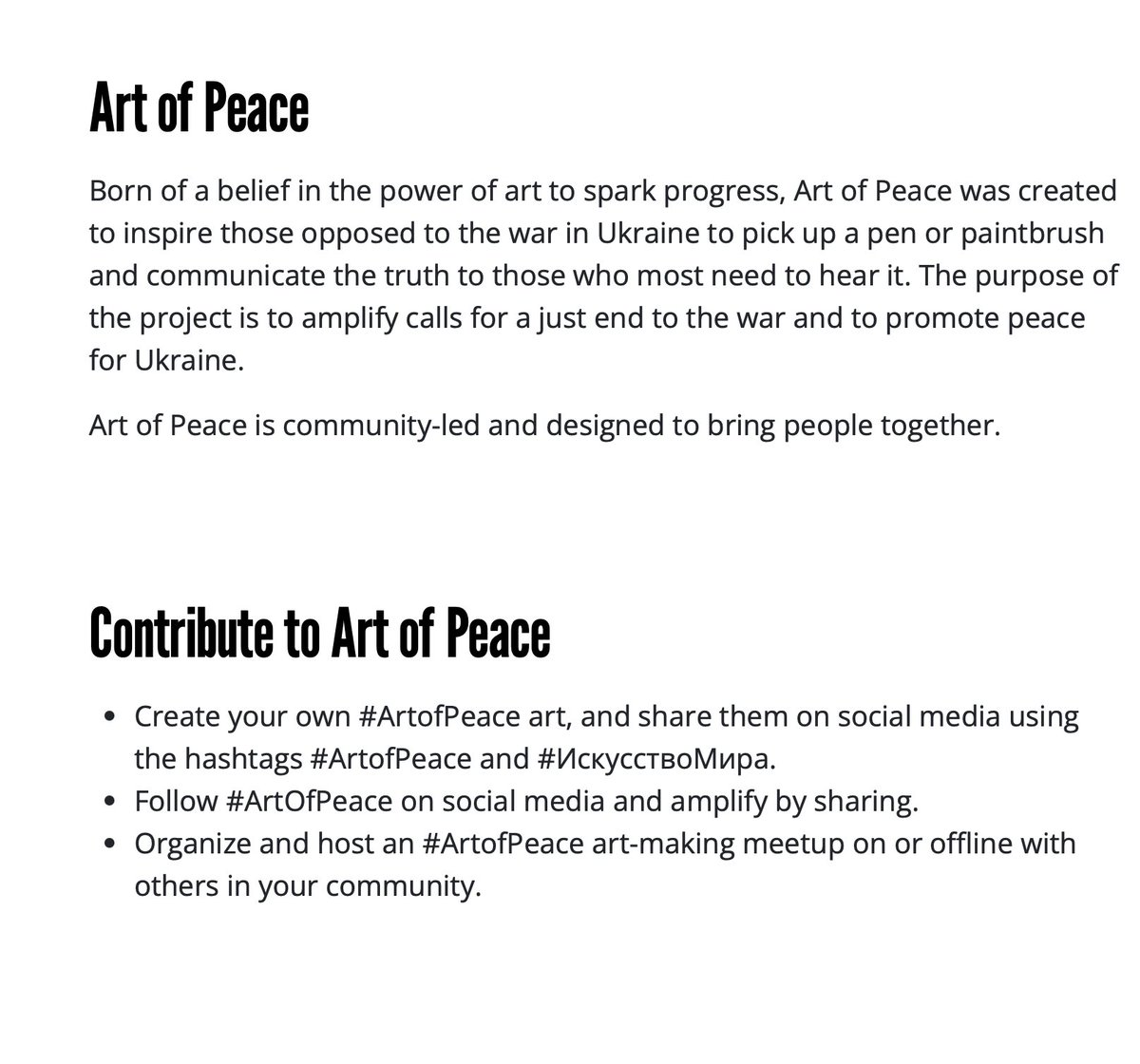 Join us.
Присоединяйтесь к нам.

campaignsforhumanity.com/art-of-peace/

#стритарт #остановитевойну #streetart  #artistsagainstwar #нетвойне #україна #ИскусствоМира #ArtofPeace