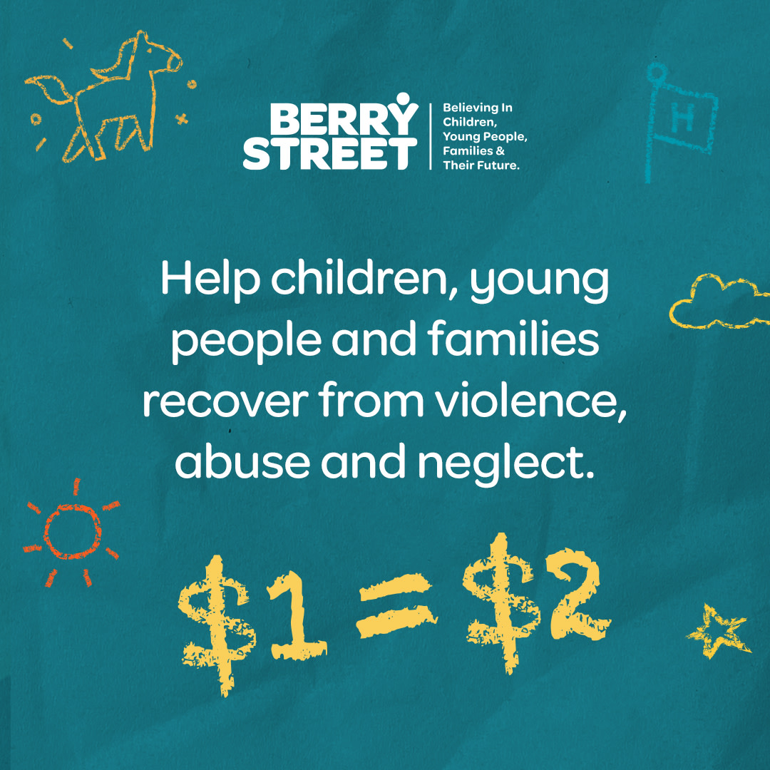 ✨ Every dollar being donated to Berry Street is being DOUBLED right now, for a limited time only ✨

Donate now and your gift will be matched to support Victorian families and children who've experienced family violence and trauma. 

🙌Donate now charidy.com/berrystreet 🙌