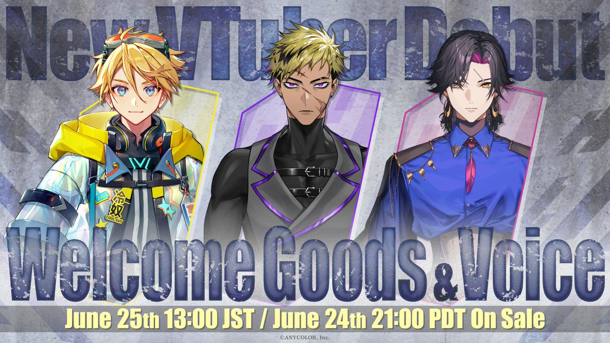 【#NIJISANJI_EN Welcome Goods & Voice announcement】 'Welcome Goods & Voice' featuring @YuQWilson @Tyrant_Vanta & @VezaliusBandage will be available after their special debut program!🥳 🔻Details: anycolor.co.jp/en/news/nd51g5… 🕙Sales Start: Jun 24, 21:00 PDT