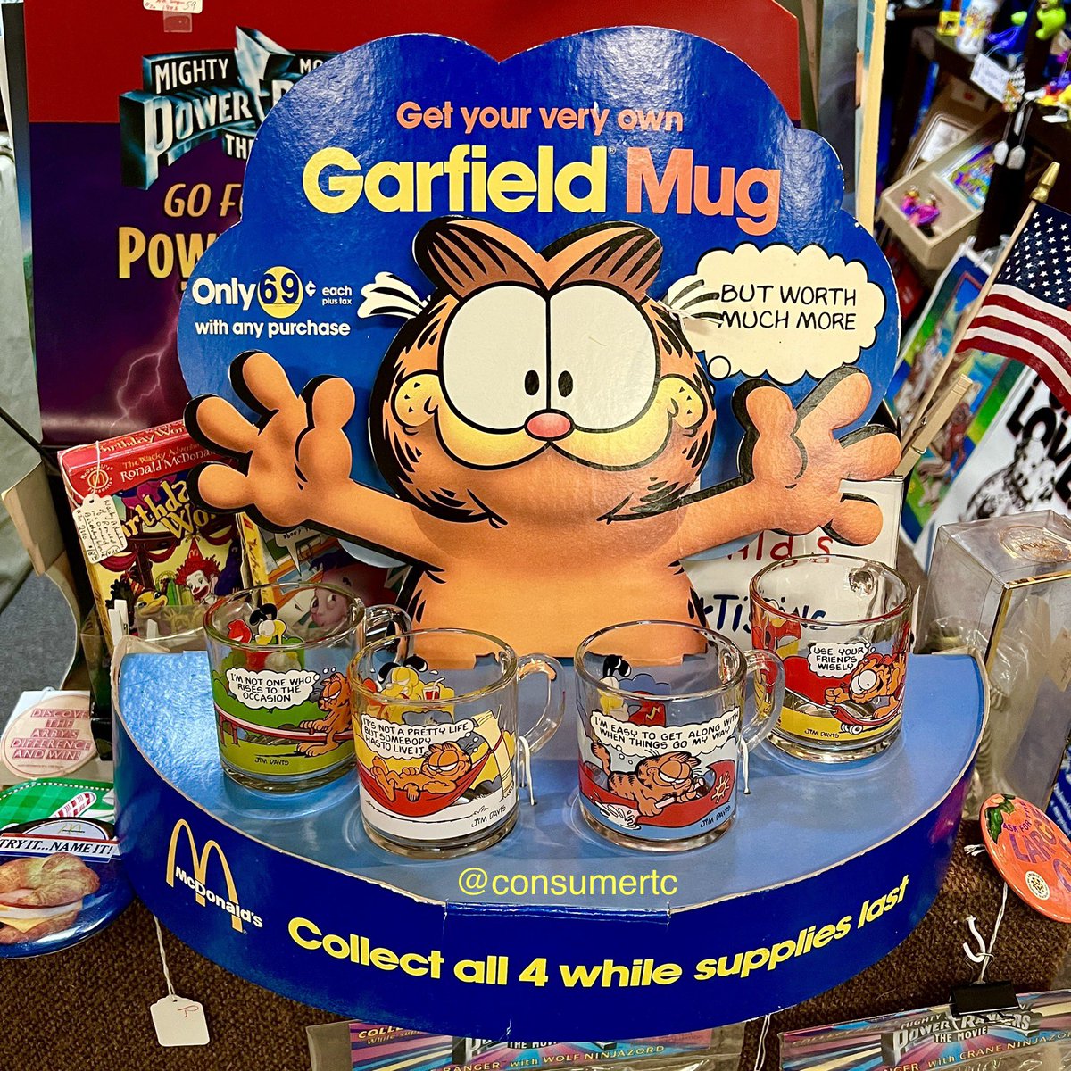 Big time find today… an original McDonald’s GARFIELD MUGS countertop display from 1987! Had to have it!