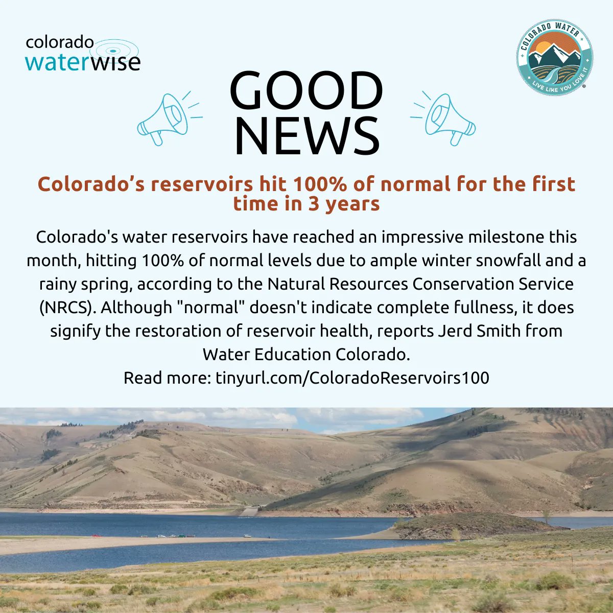 ColoWaterWise's tweet photo. Good news about Colorado's reservoirs! Read the full article here: https://t.co/PXJYgGW73D
#ColoradoWater #COWater #CWW #ColoradoWaterWise #LLYLI #LiveLikeYouLoveIt #water #goodnews #waternews https://t.co/BMMHyMV9ZL