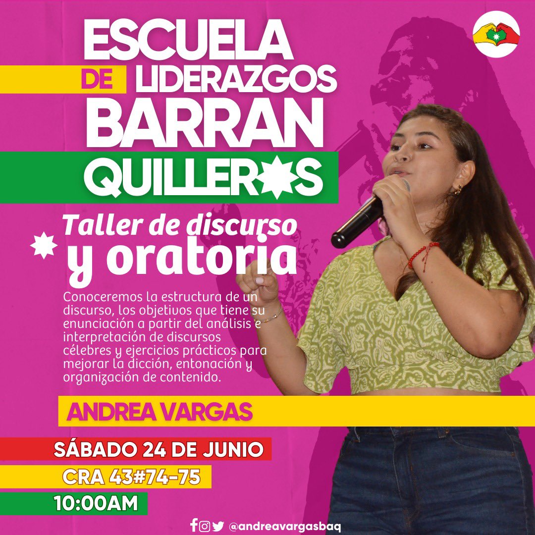 baqenelcorazon's tweet photo. ✳️ Segundo taller de la Escuela de liderazgos Barranquilleros❤️. Esta vez con la poderosa activista y precandidata al Concejo de #Barranquilla, Andrea Vargas❤️‍🔥 ¡Les esperamos! https://t.co/RLOdowRbtG