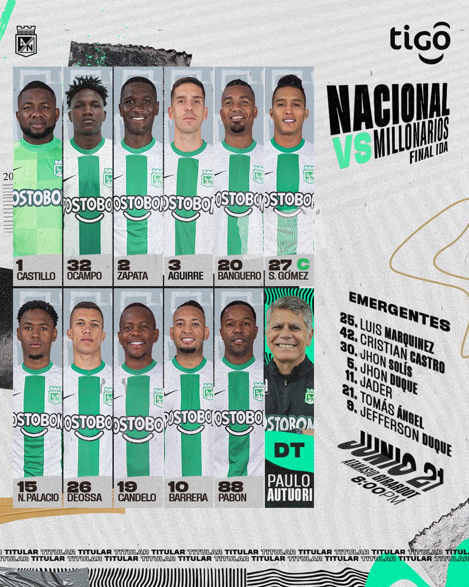💚 SOY DEL VERDE SOY FELIZ 💚

Los 11 titulares de Atlético Nacional para enfrentar a Millonarios en el Atanasio Girardot. 🏆🇨🇴 💚