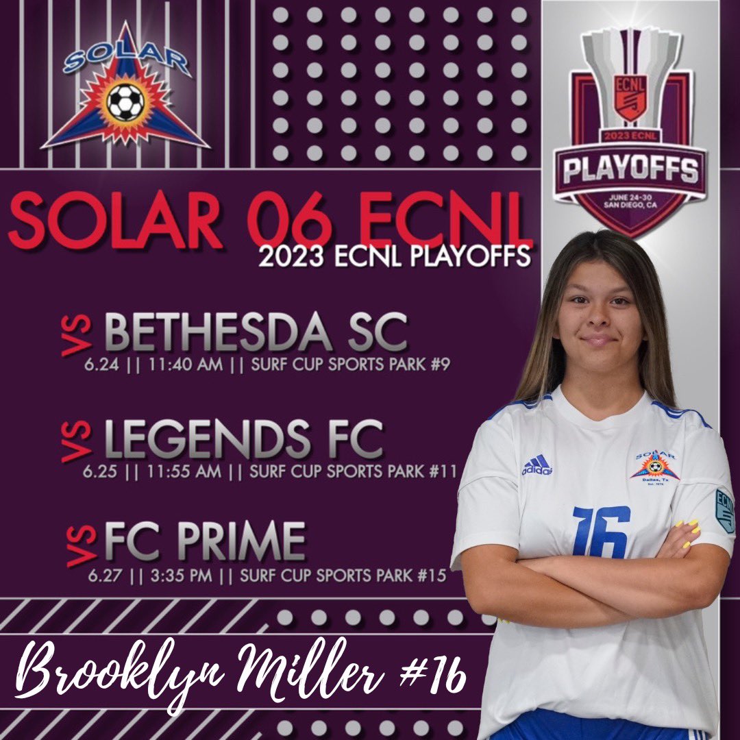 Brooklyn Miller (@brooklyn2024) on Twitter photo On the road to <a href="/ECNLgirls/">ECNL Girls</a> Playoffs in San Diego, can’t wait to go to battle with my <a href="/SolarECNL06/">Solar 05/06G ECNL</a> teammates.
See you in Cali. 🌴 ☀️
#teamfirst 🤜🏻🤛🏻 #roadtothecup🏆 On the road to <a href="/ECNLgirls/">ECNL Girls</a> Playoffs in San Diego, can’t wait to go to battle with my <a href="/SolarECNL06/">Solar 05/06G ECNL</a> teammates.
See you in Cali. 🌴 ☀️
#teamfirst 🤜🏻🤛🏻 #roadtothecup🏆