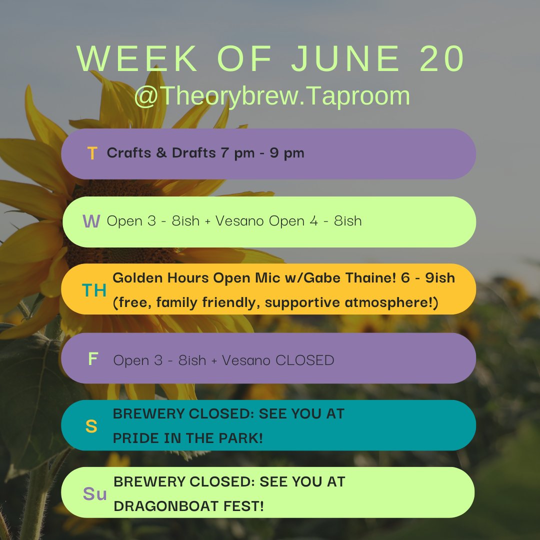 Theoretically Brewing Co. (@theorybrew) on Twitter photo It's a light week and we're CLOSED THIS WEEKEND to let our team have fun out in the community! We'll see you out in about enjoying <a href="/LethPrideFest/">Lethbridge PrideFest</a> and <a href="/LethDragonFest/">ATB Financial Leth Rotary Dragon Boat Festival</a>
#YQL #Lethbridge #Abcraftbeer It's a light week and we're CLOSED THIS WEEKEND to let our team have fun out in the community! We'll see you out in about enjoying <a href="/LethPrideFest/">Lethbridge PrideFest</a> and <a href="/LethDragonFest/">ATB Financial Leth Rotary Dragon Boat Festival</a>
#YQL #Lethbridge #Abcraftbeer