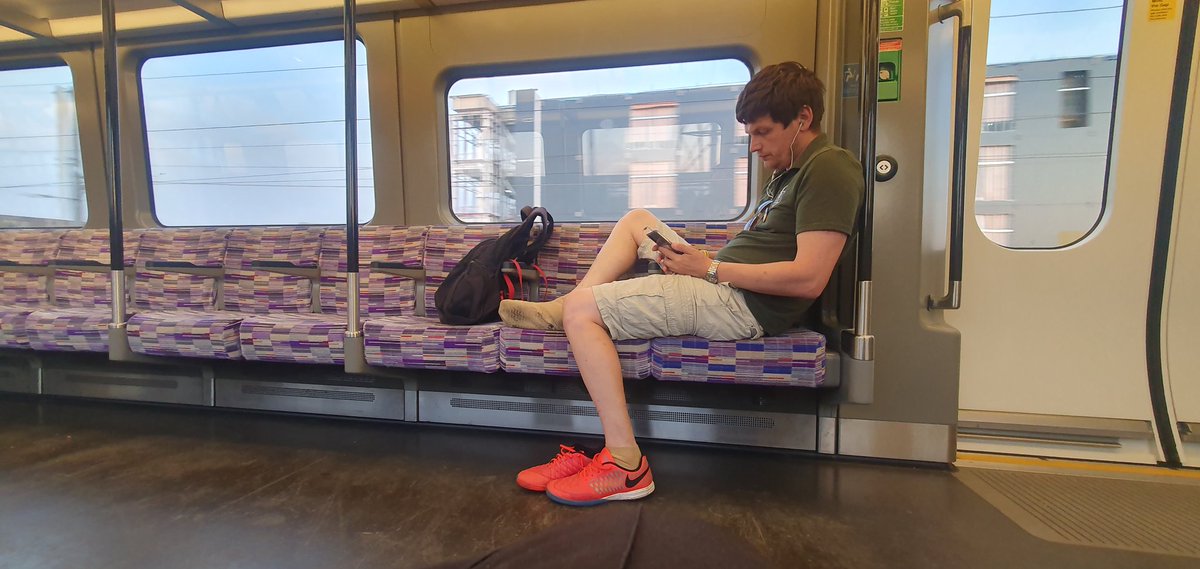 Put your shoes back on and get your feet off the damn seat!! How does one person take up 3 seats?! #ElizabethLine #PurpleTrain