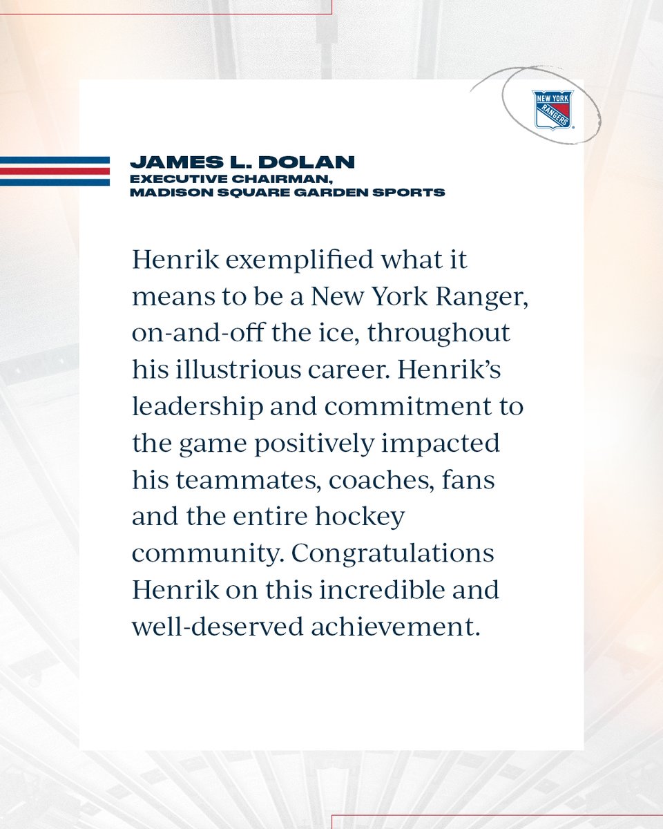 An honor for the exemplary #NYR.