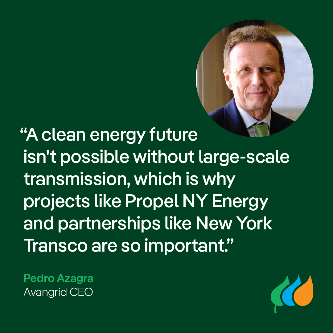 Avangrid's tweet photo. We’re thrilled that Propel NY Energy, a joint transmission project with our NY Transco partners, has been selected to inject more #RenewableEnergy from offshore wind into the NY grid. Together, we'll bring more clean, local energy to all of NY! More: https://t.co/emoJbJWOPG https://t.co/VrEipOIq1L