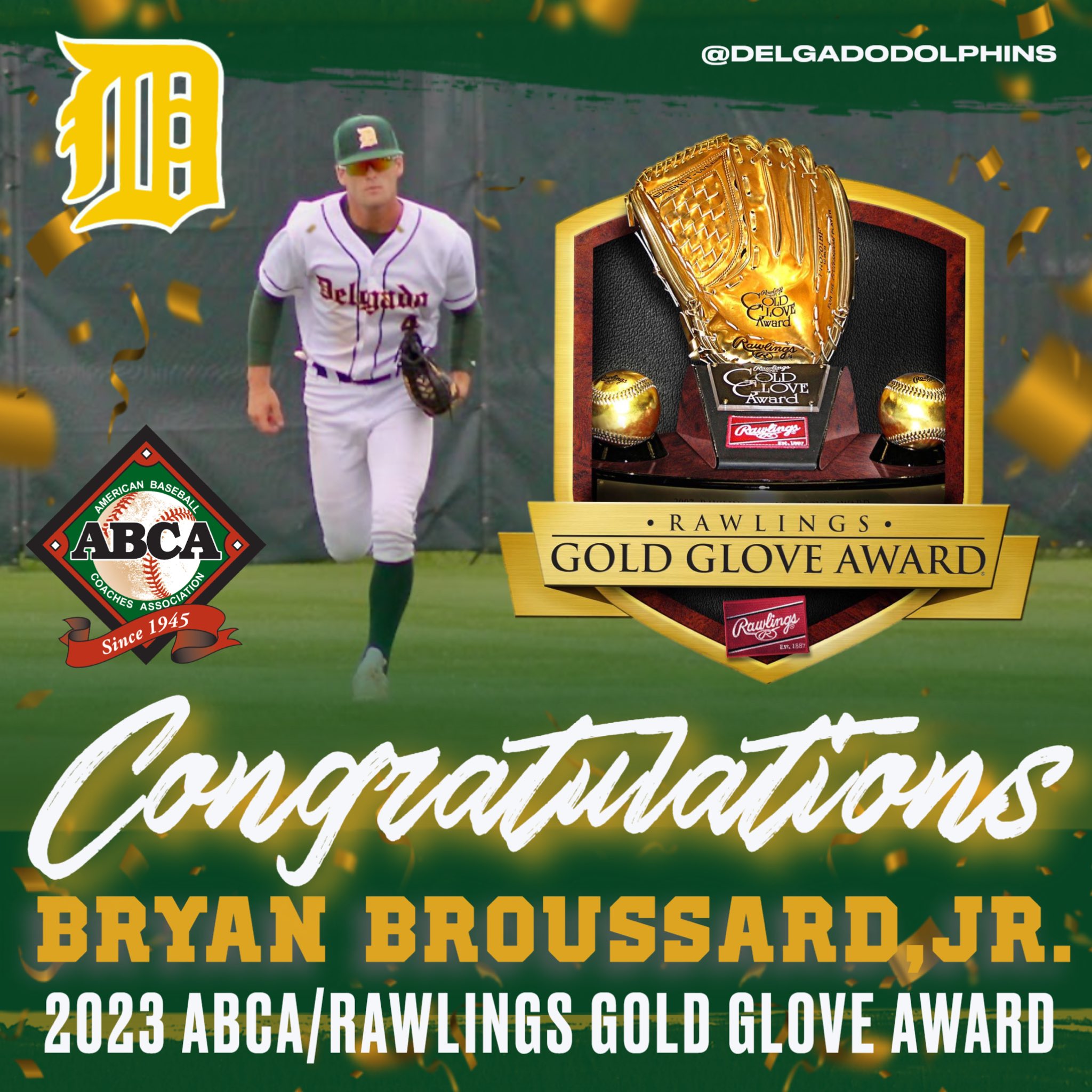 Delgado's Broussard recognized with Gold Glove Award as one of nation's  nine best defensive players - Delgado Community College Athletics