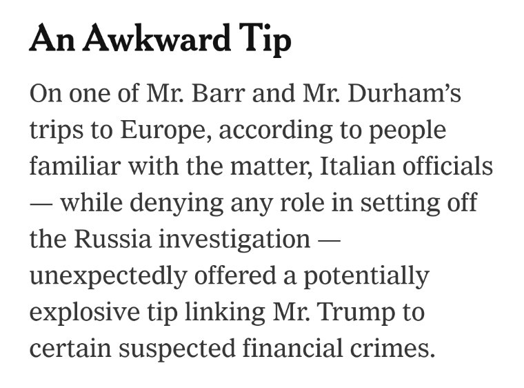 @RydeorDye_ I know. 😂😂😂
nytimes.com/2023/01/26/us/…
Barr Pressed Durham to Find Flaws in the Trump-Russia Investigation