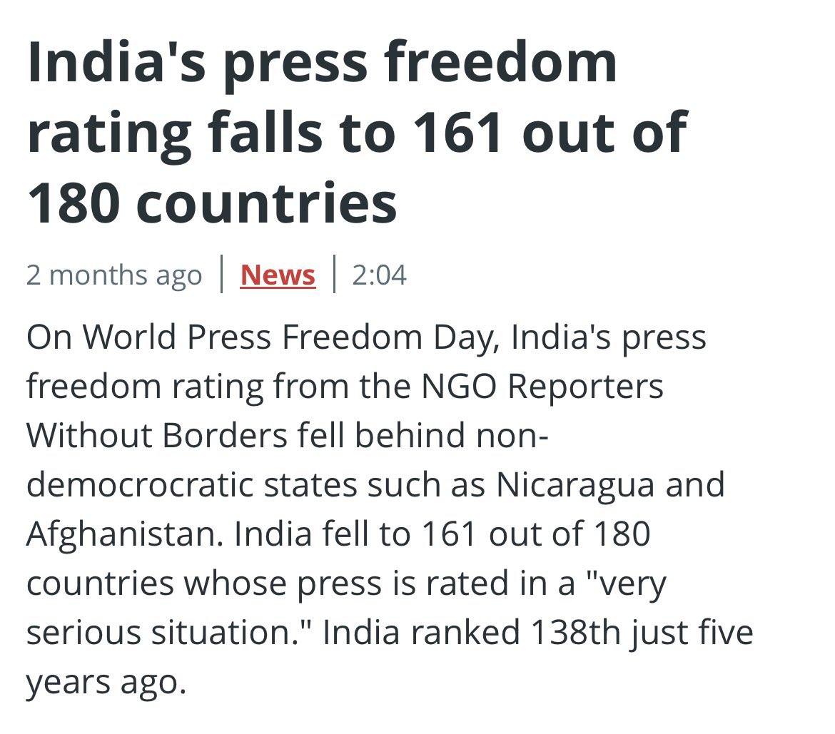 @pressfreedom @arjunsethi81 @wppressfreedom @globalfreemedia @IWMF @JamesFoleyFund @rcfp @RSF_inter @RSF_en @NewspaperWorld India is on a race to be the 180th country… #Brahman_Terrorism is running the country!
