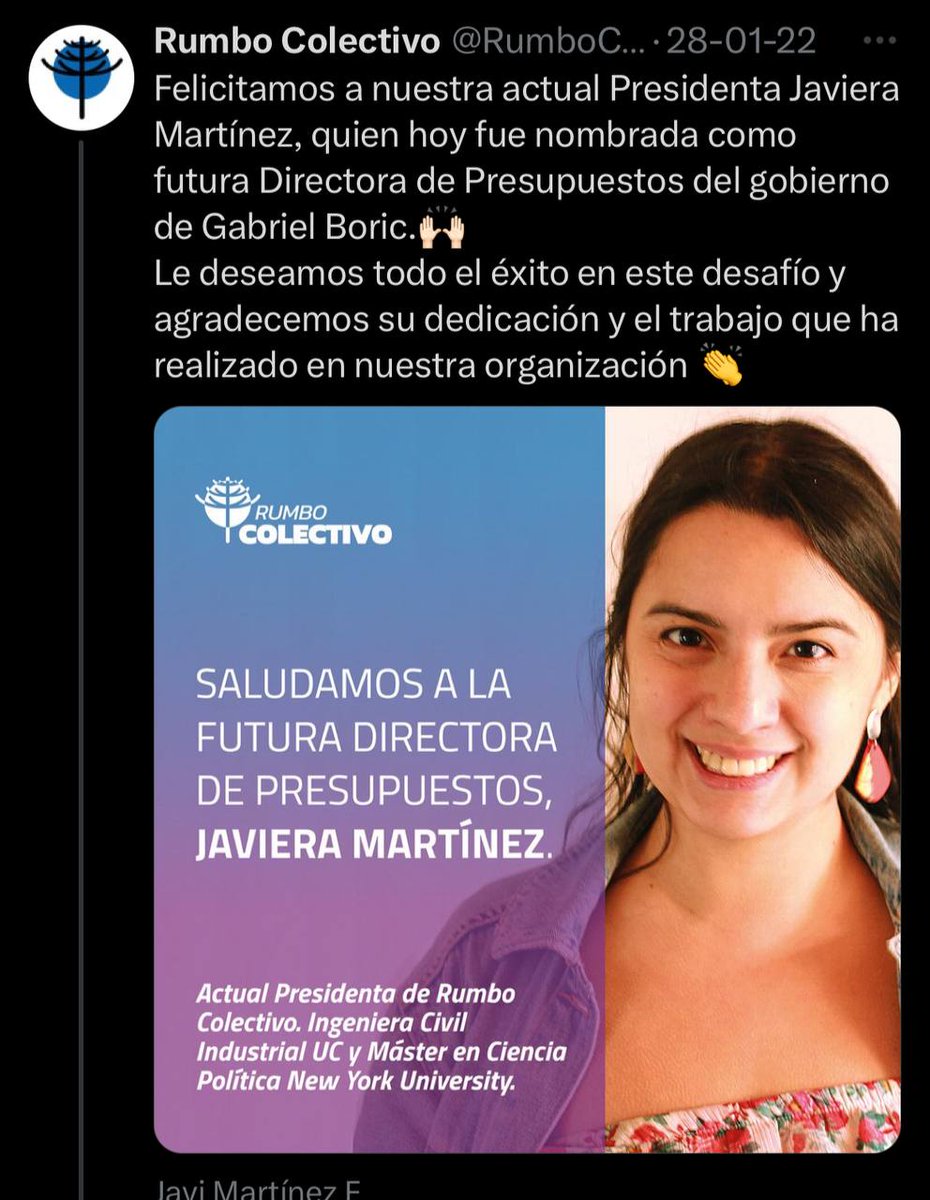 ¿Sabían ustedes que la directora de presupuestos de Gabriel Boric es tambien presidenta de Rumbo Colectivo? Bueno ellos ni siquiera hacen empeño en esconderlo 😅