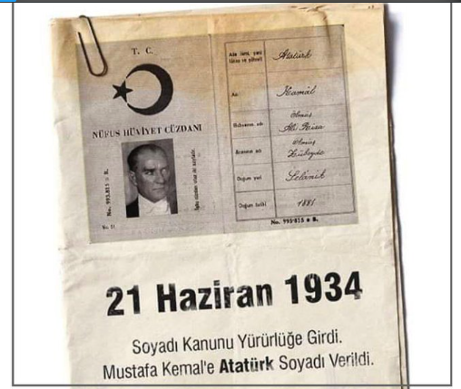 Halk arasındakı sınıf farkını gösteren; -Bey -Ağa -Paşa gibi unvanların kaldırıldığı, çağdaş uygarlık yolunda en önemli adımlardan biri olan #SoyadıKanunu'nun TBMM'de kabul edilişinin 89.Yılı kutlu olsun.🇹🇷🇦🇿🐺 #21Haziran1934 #GaziMustafaKemalAtatürk #NeMutluTürkümDiyene #ATATÜRK