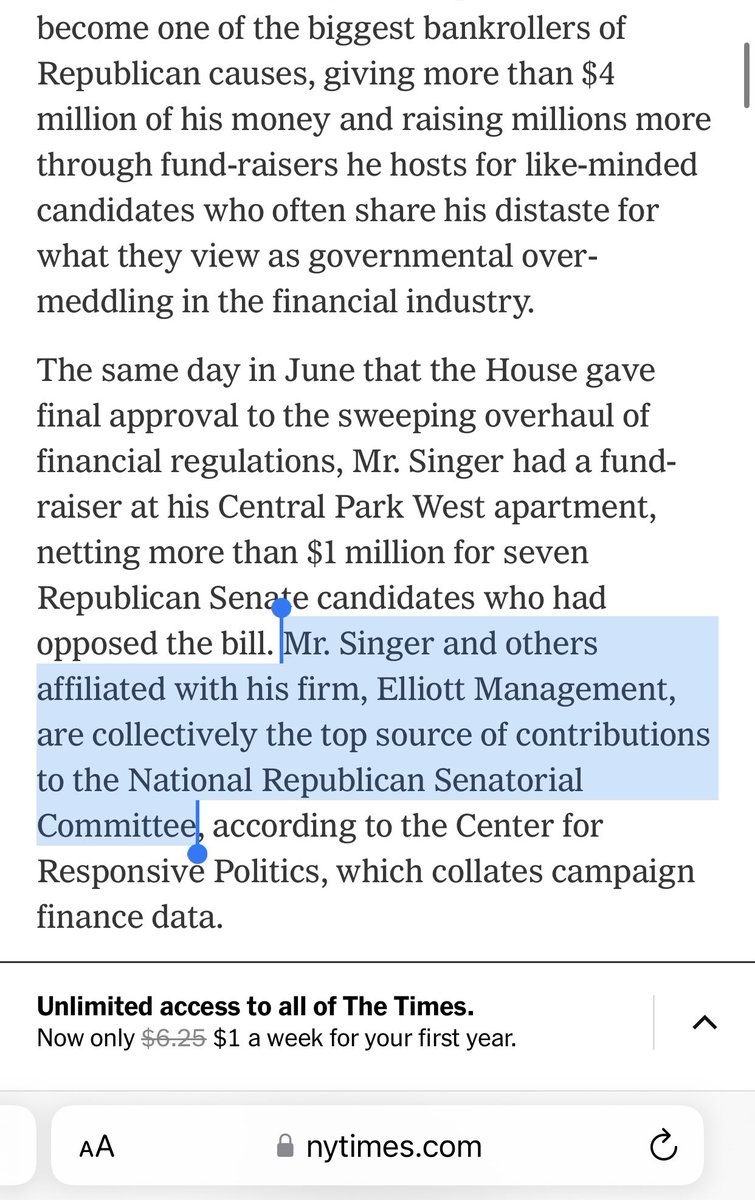 For the #lalege folks - both @SenBillCassidy/@BillCassidy & @JohnKennedyLA/@SenJohnKennedy were on the receiving end of the org Paul Singer was the top donor at. 👀