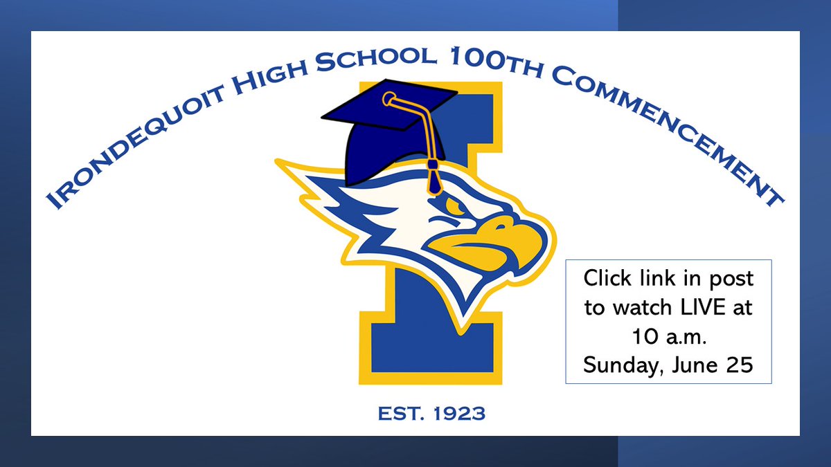 🎓You'll be able to watch history - the 100th commencement ceremony for <a href="/IrondequoitHS/">Irondequoit HS</a> - LIVE at 10 a.m. this Sunday, 6/25 from RIT!

Link: youtube.com/live/tnGxLoeOp…