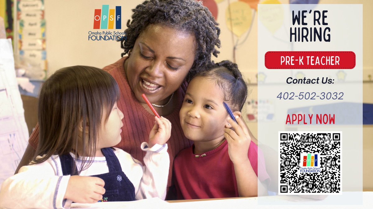 Omaha Public Schools Foundation is seeking one certified Pre-K teacher for the 23-24 school year. Our Pre-K classroom is located in an OPS elementary school but is overseen and maintained by OPSF. …publicschoolsfoundation.hireclick.com/jobboard/
#JoinOurTeam
#TeacherHiring
#TeachingOpportunity
