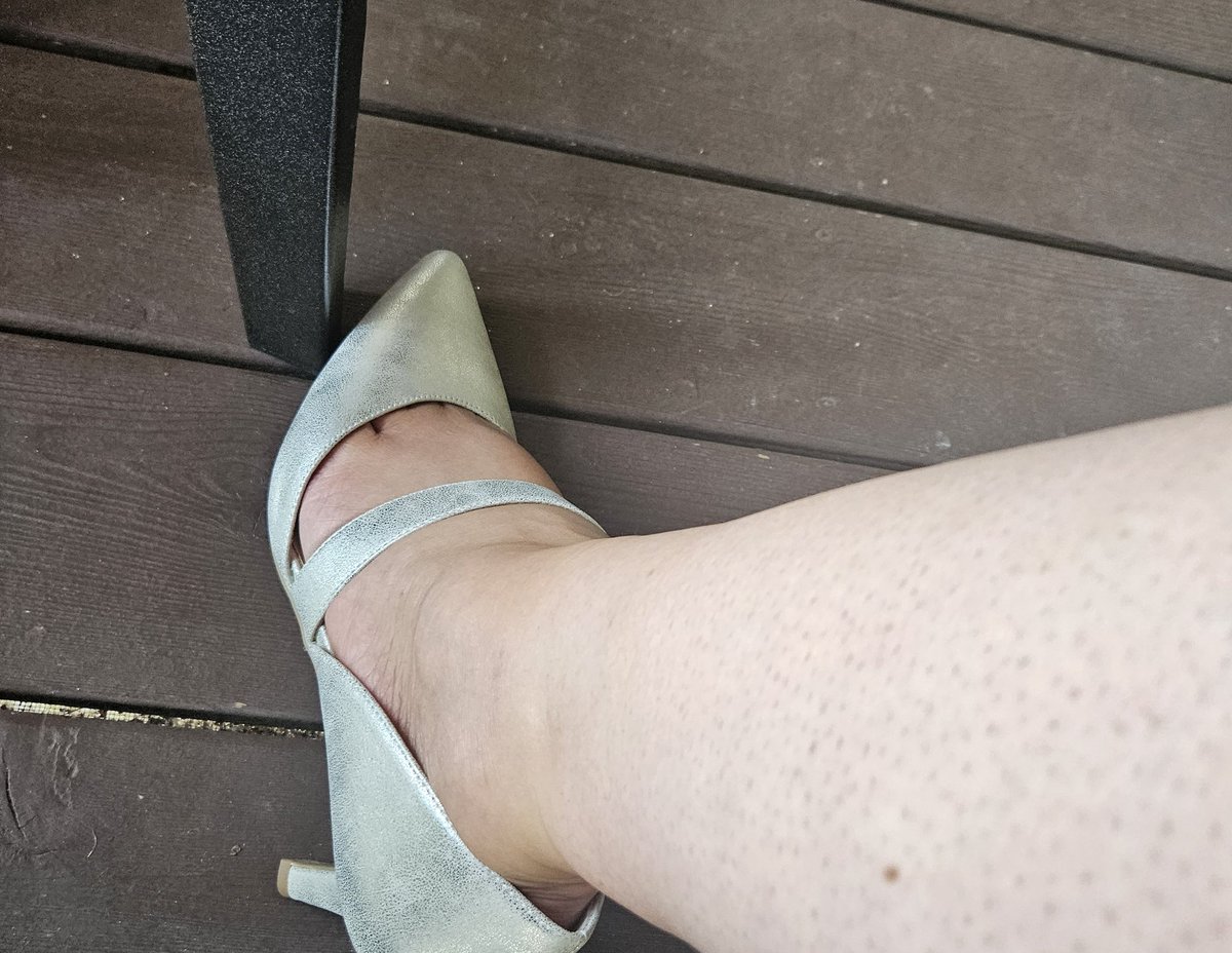 I'm wearing these pretty little bad boys with shorts on the porch so my feet start to get used to them. #wedding2023