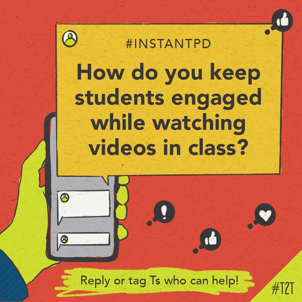 How do you keep Ss engaged 🤔 while watching videos 🎥 in class?

T @jeremyajorg wants to know your favorite tips and tricks for boosting #StudentEngagement – share them below! 👇

#InstantPD #EdChat #TeacherTwitter #HackLearning
