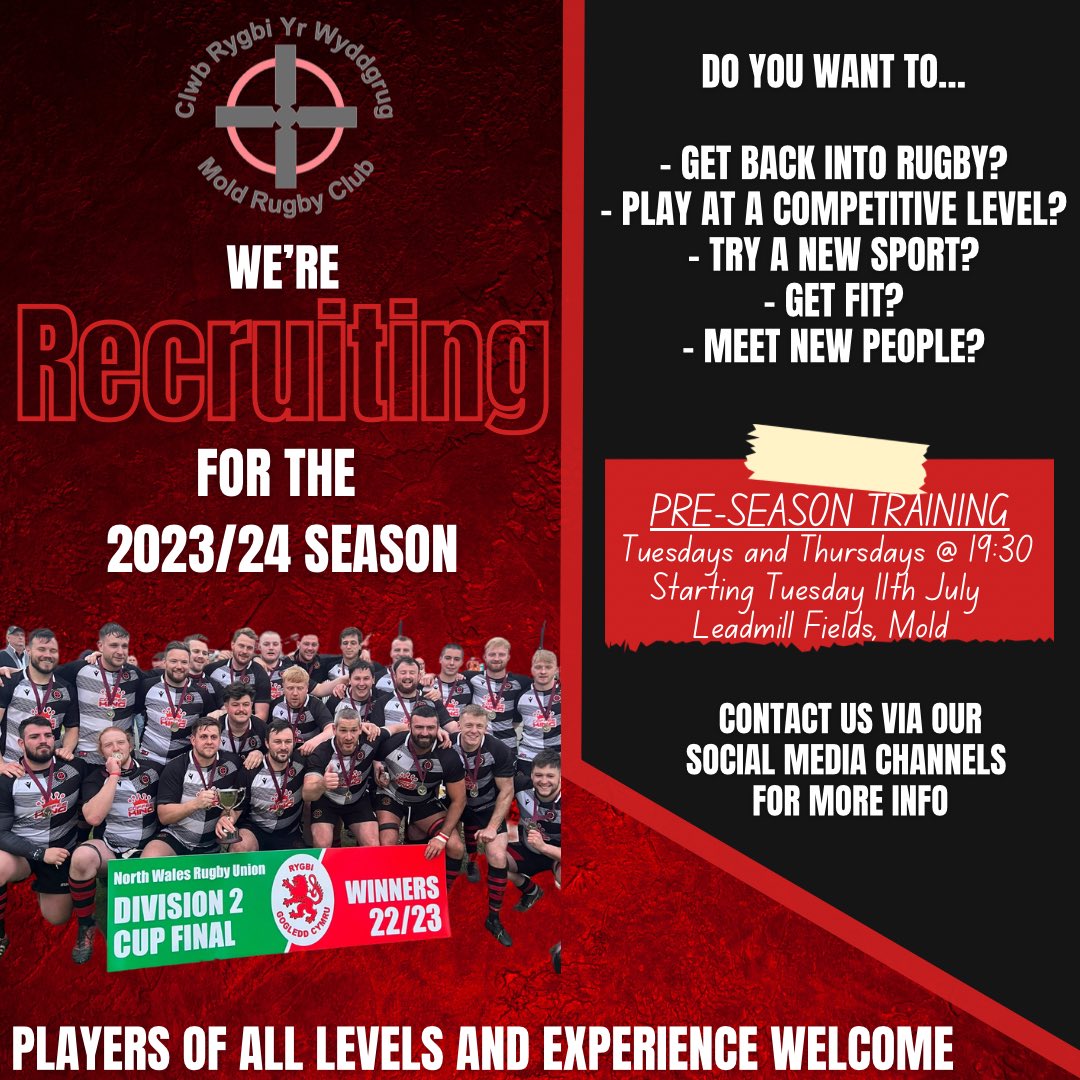 moldrfc's tweet photo. 🫵 | PLAYER RECRUITMENT

We’re recruiting for the 2023/24 season. Come on down to preseason training Tuesdays and Thursdays at 7:30 on the Leadmills, starting 11th July. 

🔴⚫️ https://t.co/x3Kpb5Rnj8