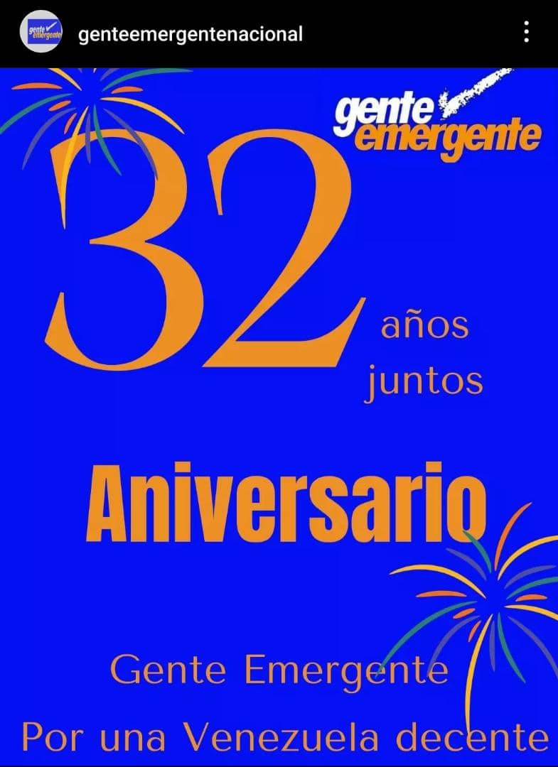 Hoy se conmemora el 32 aniversario de <a href="/GenteEmergente/">Gente emergente</a>, una organización que con gran vocación de servicio resiste a la arbitrariedad de una tiranía. Vaya para toda la militancia nuestro aprecio, respeto y admiración. Nuestras Oraciones a Fernando y Abrazos a Francisco y a Meza