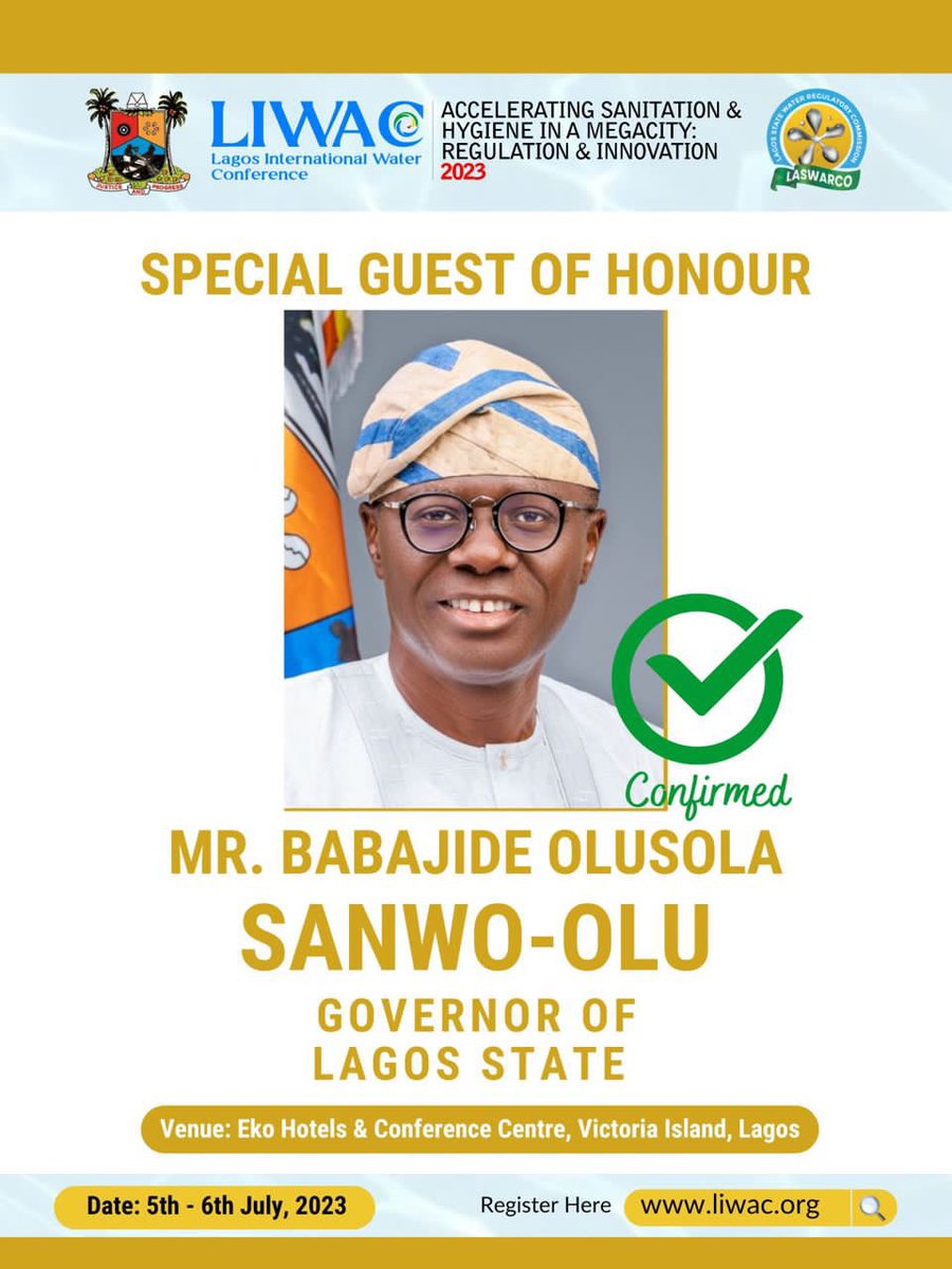 Have you registered?? Registration is FREE but mandatory! Don’t miss it <a href="/wwatercouncil/">World Water Council</a> <a href="/GWFWater/">Global Water Forum</a> <a href="/ywp_Nigeria/">Nigeria Young Water Professionals</a> <a href="/WaterAidUK/">WaterAid UK 💦</a> <a href="/WaterAidNigeria/">WaterAid Nigeria</a> <a href="/OPSWASH1/">OPS-WASH</a> <a href="/LASWARCO/">Lagos Water Regulatory Commission 09061110066</a> <a href="/followlasg/">The Lagos State Govt</a> !! Register at LIWAC.org now before it’s closed for registration
