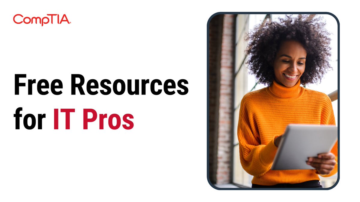 CompTIA's tweet image. #CompTIA is committed to the IT community at large. Please enjoy these free resources on #computernetworking, cloud computing and #cybersecurity.

👉 s.comptia.org/3zSCTPh