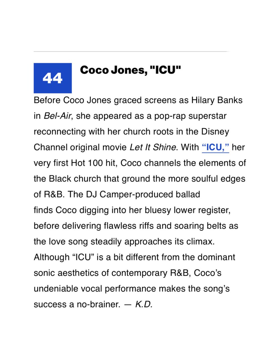 Coco Jones’ “ICU” is listed on billboards 50 best songs of 2023 so far 🤍